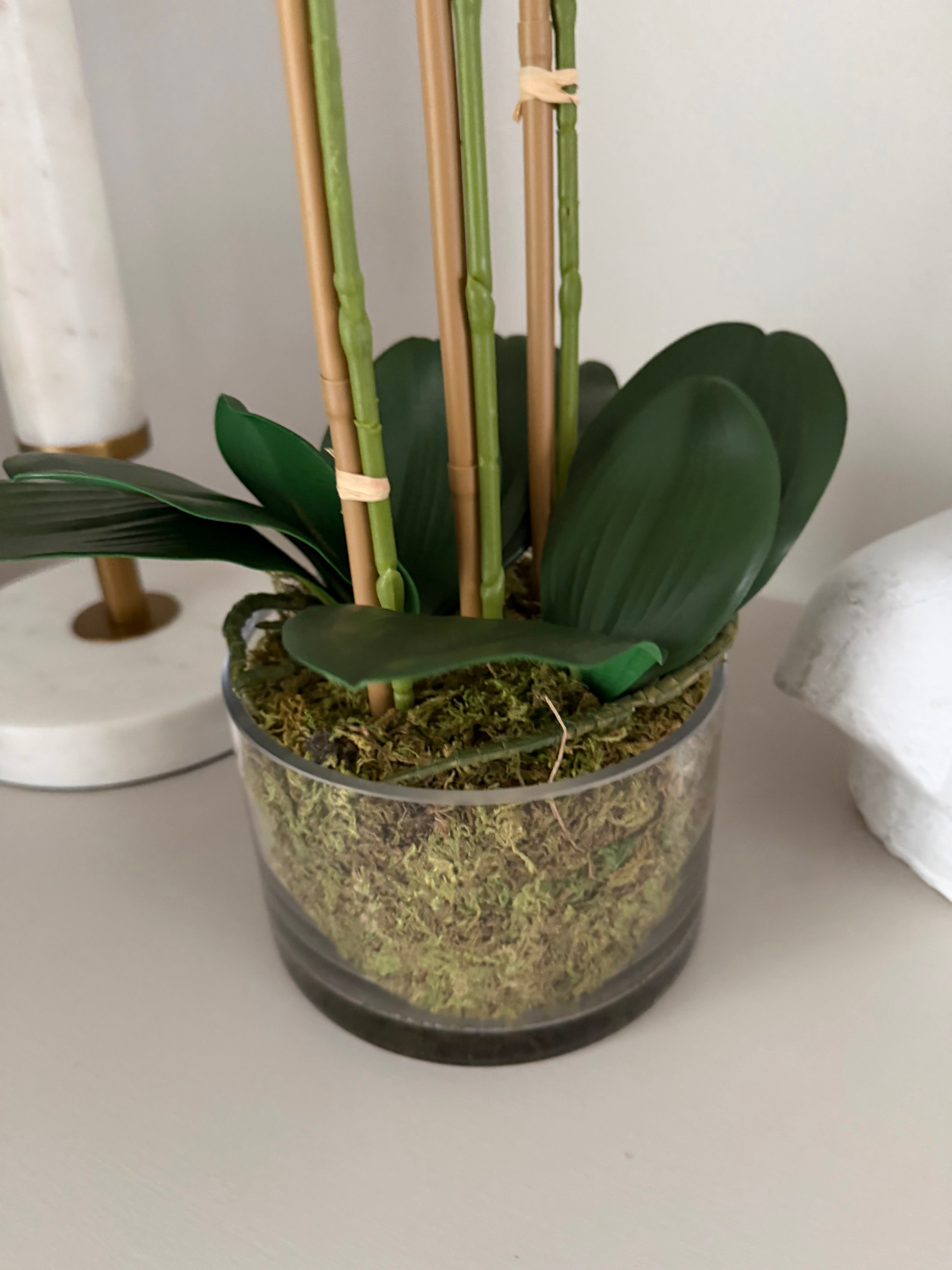 Faux Orchid 60cm In Glass Planter