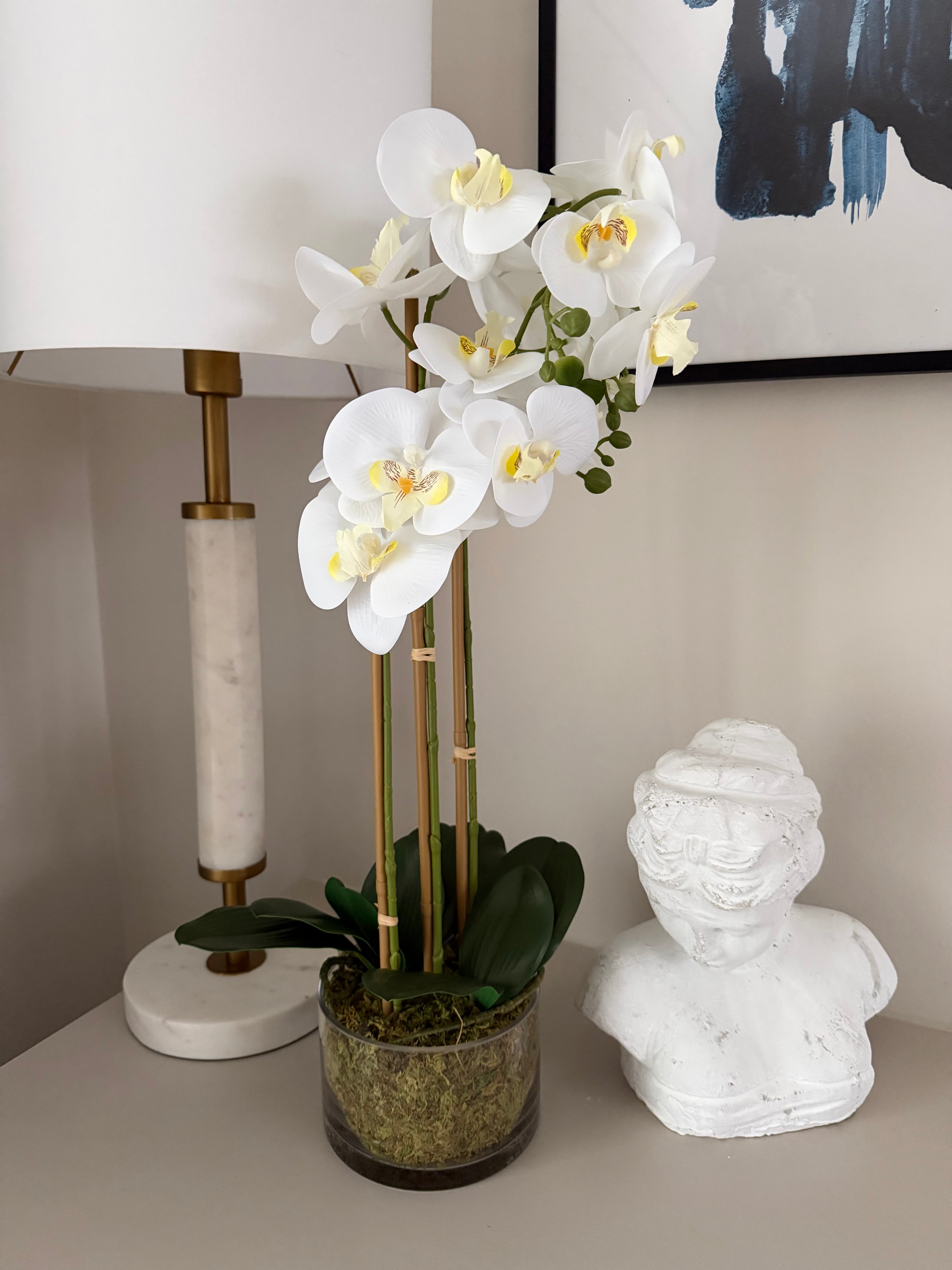 Faux Orchid 60cm In Glass Planter