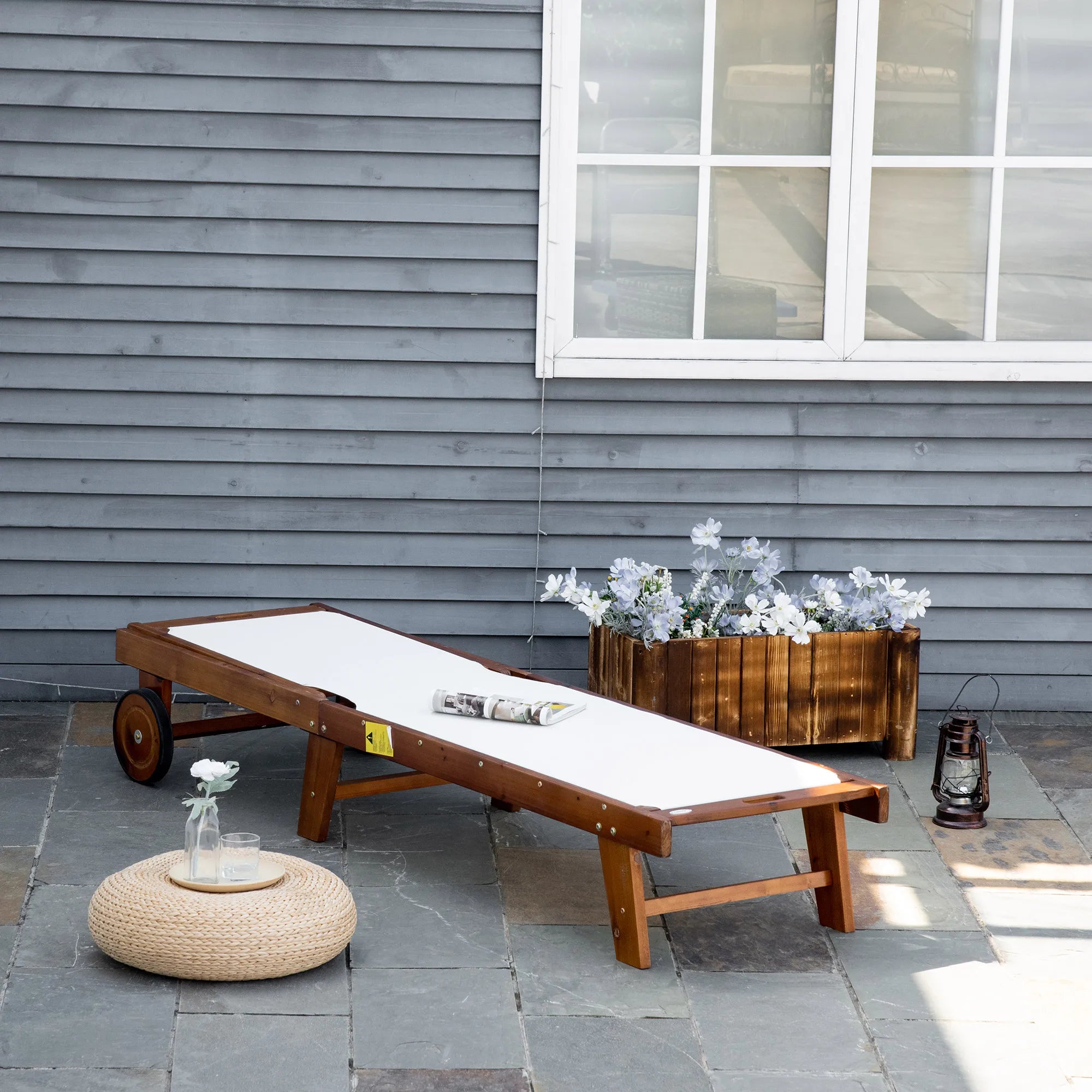 Outdoor Wooden Lounger With Wheels