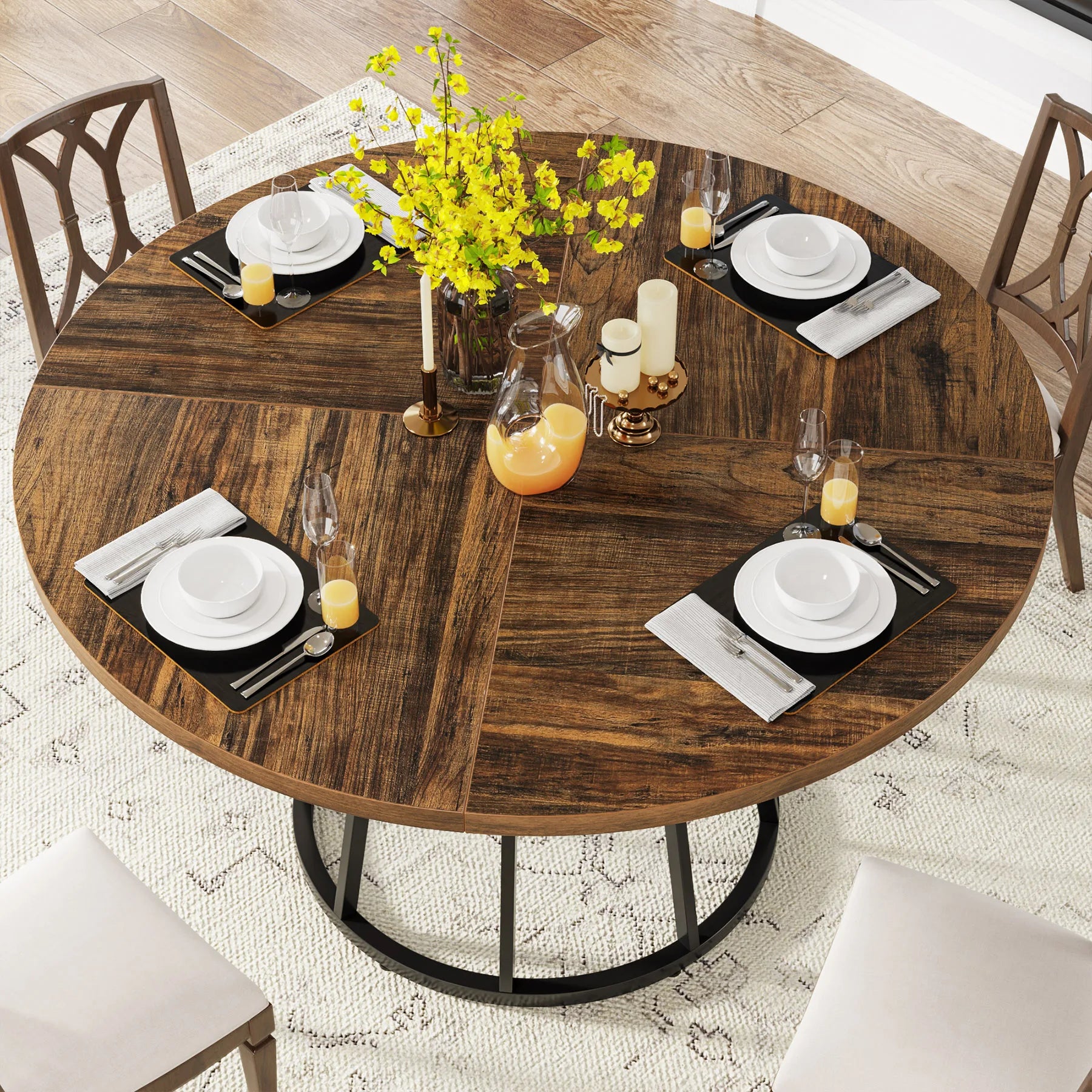 Circular Metal Base Dining Table