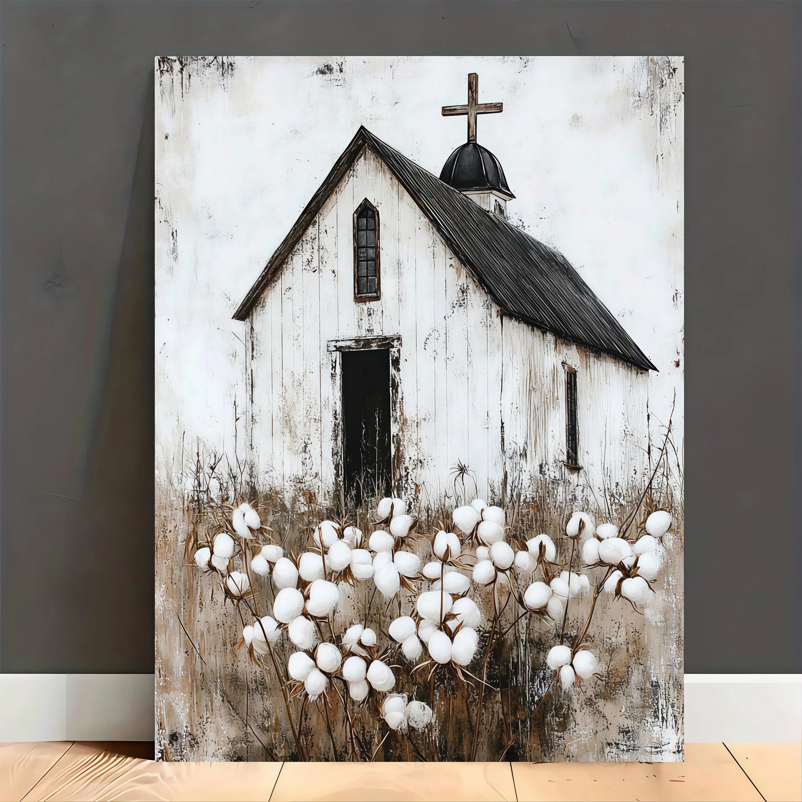Vintage White Church Canvas