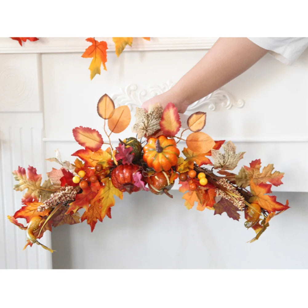 60CM Halloween Fall Maple Pumpkin Wreath