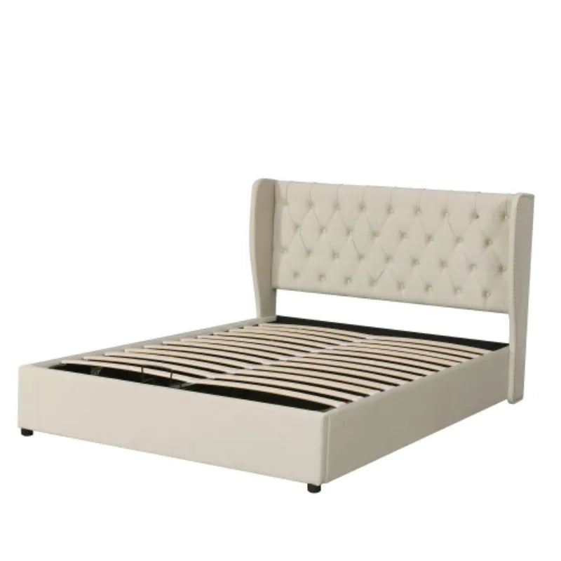 The Cove Studded Double Beige Storage Bed