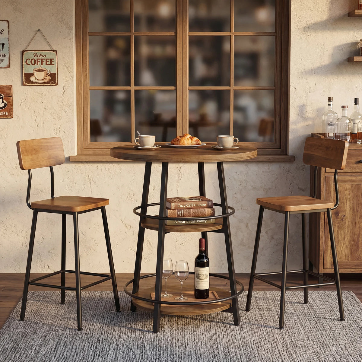 3-Tier Round Rustic Bar Table