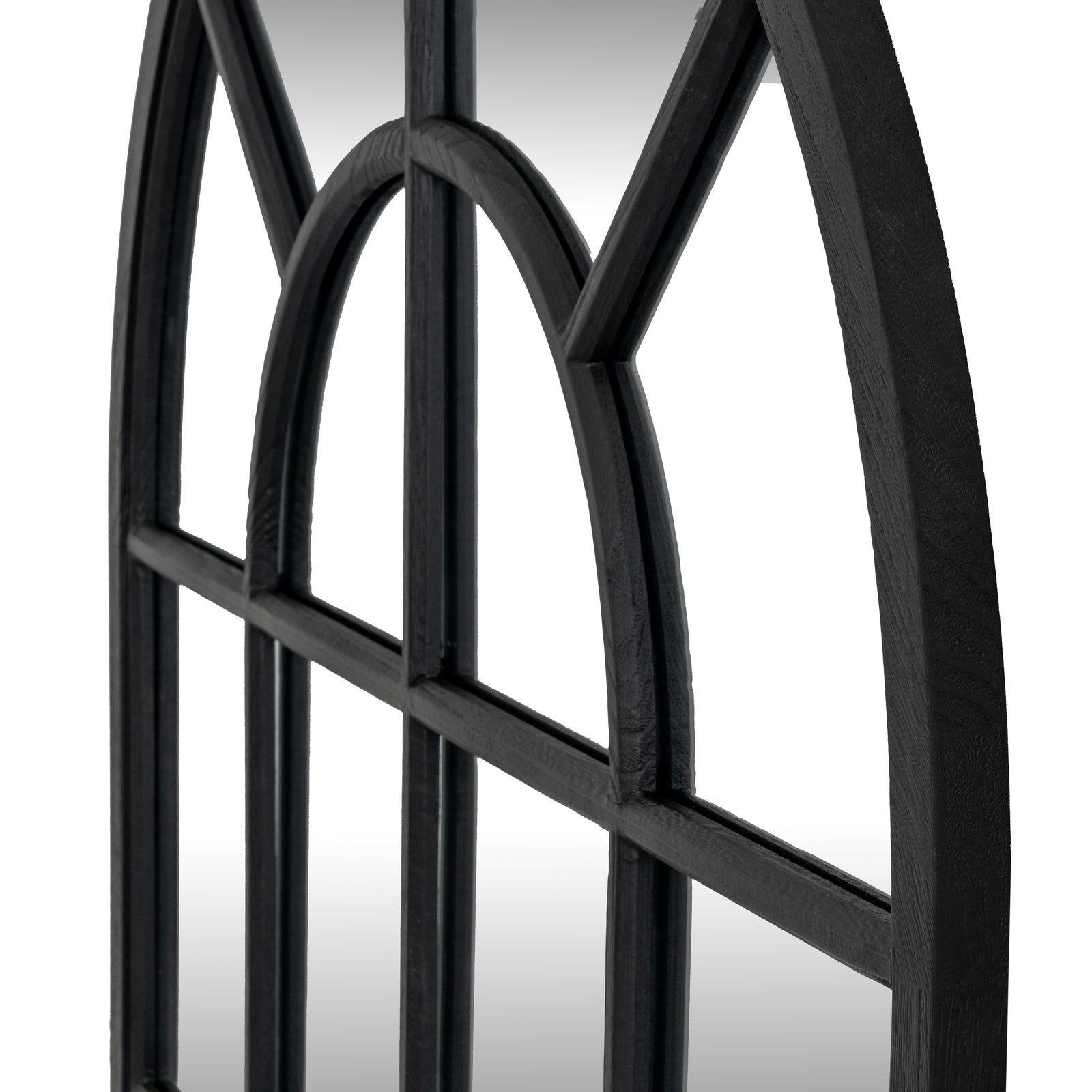 Black Wood Arched Window Mirror