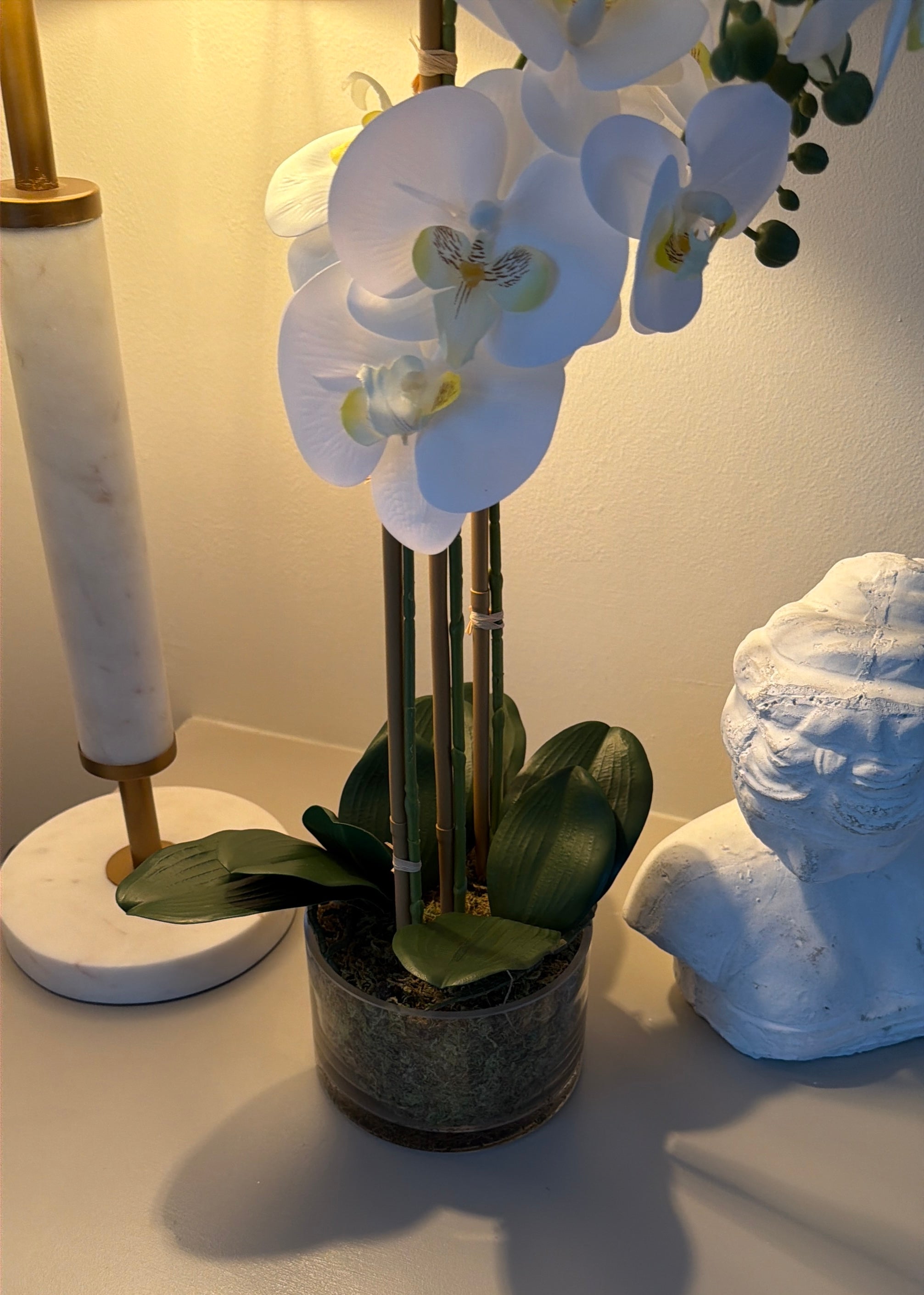 Faux Orchid 60cm In Glass Planter