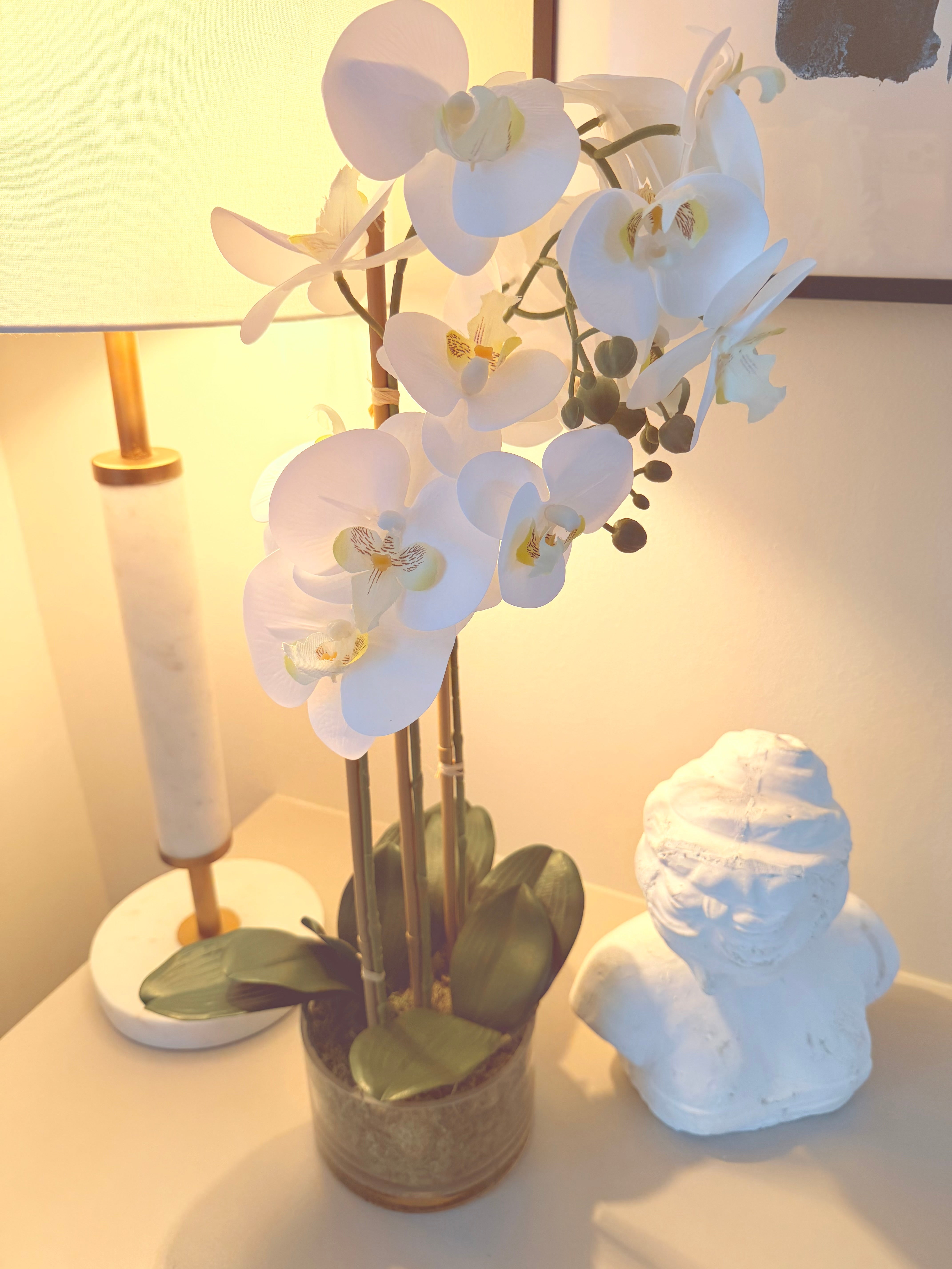 Faux Orchid 60cm In Glass Planter