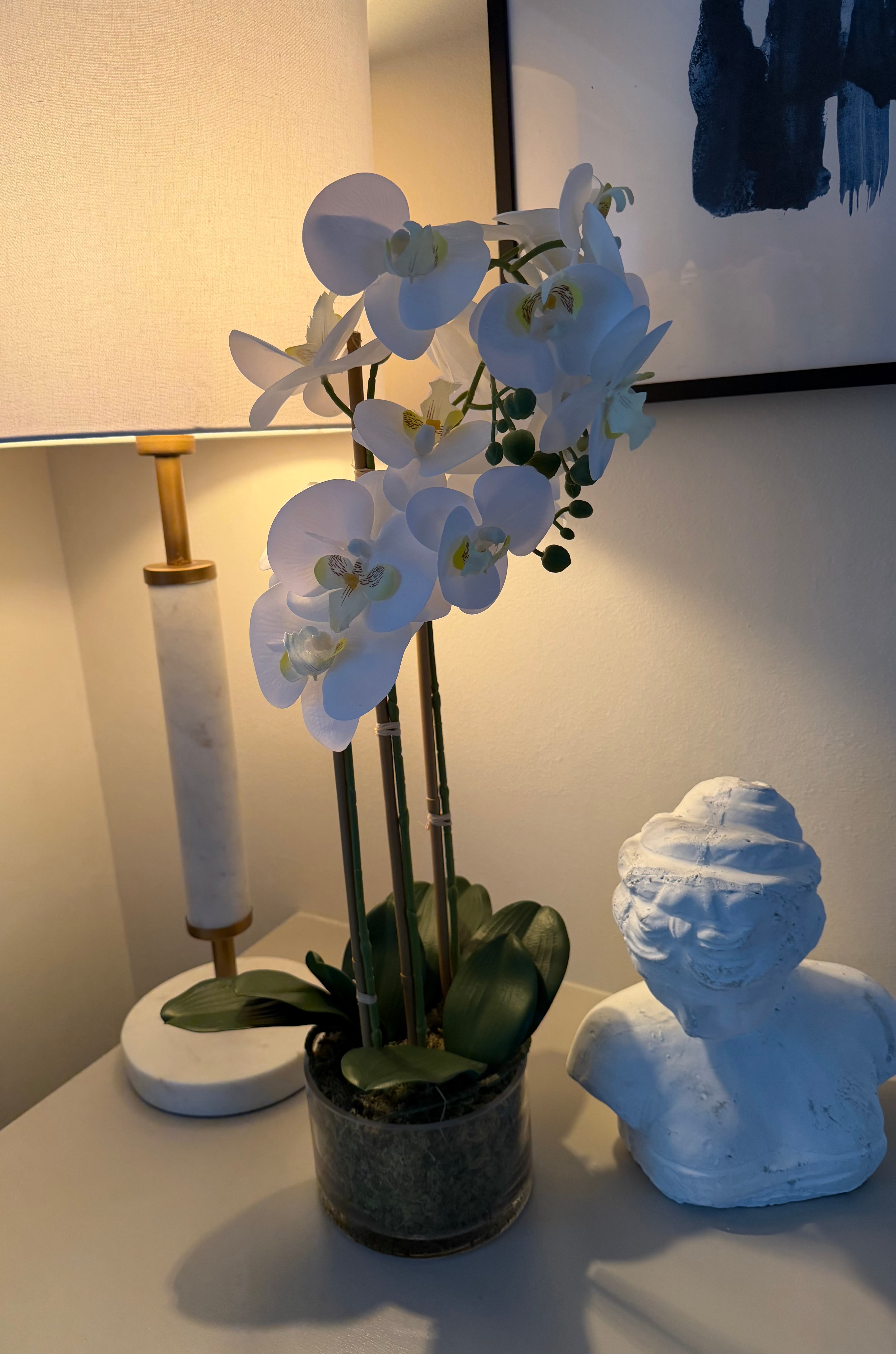 Faux Orchid 60cm In Glass Planter