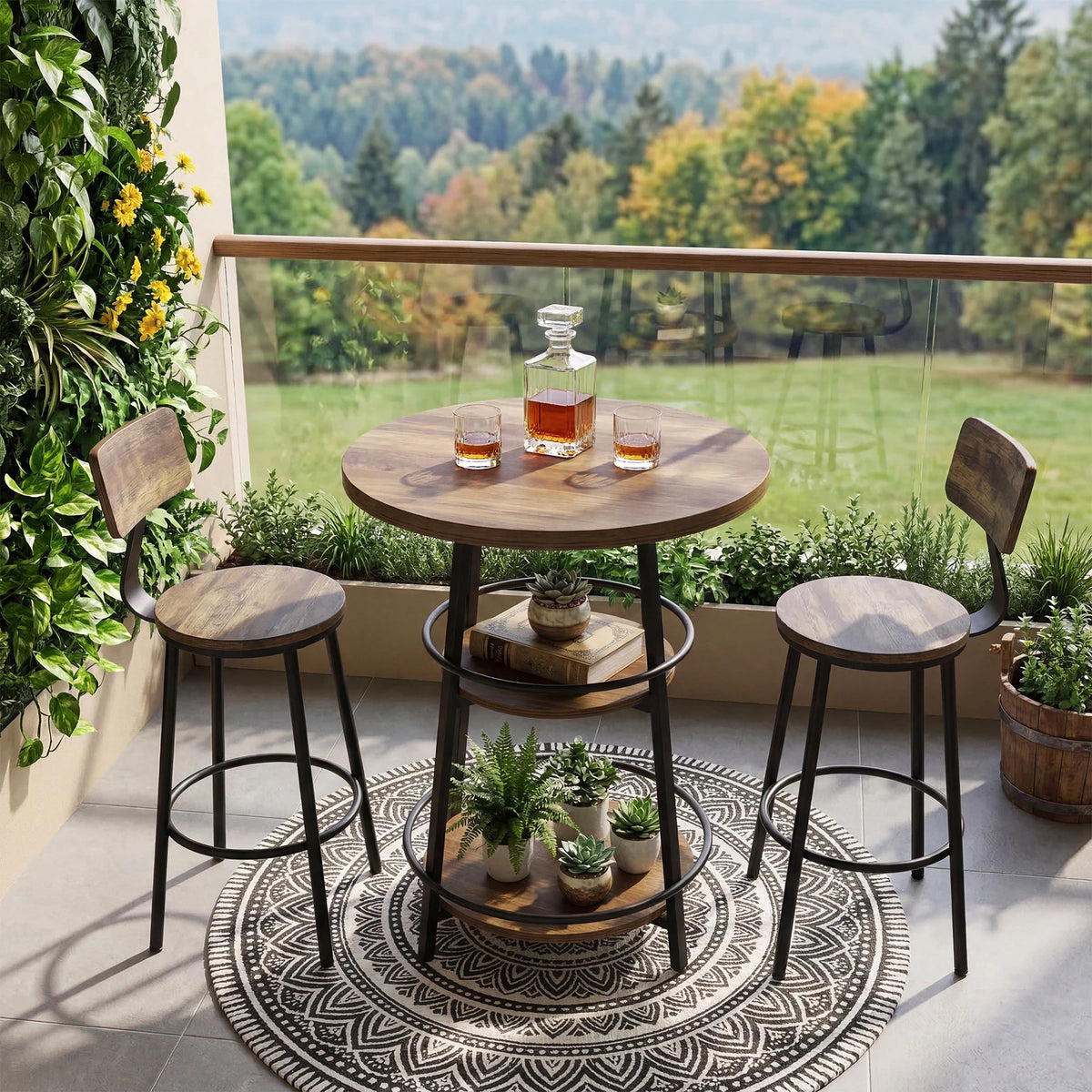 3-Tier Round Rustic Bar Table