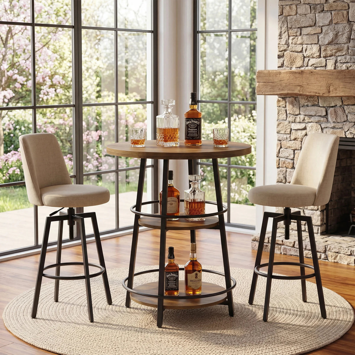 3-Tier Round Rustic Bar Table