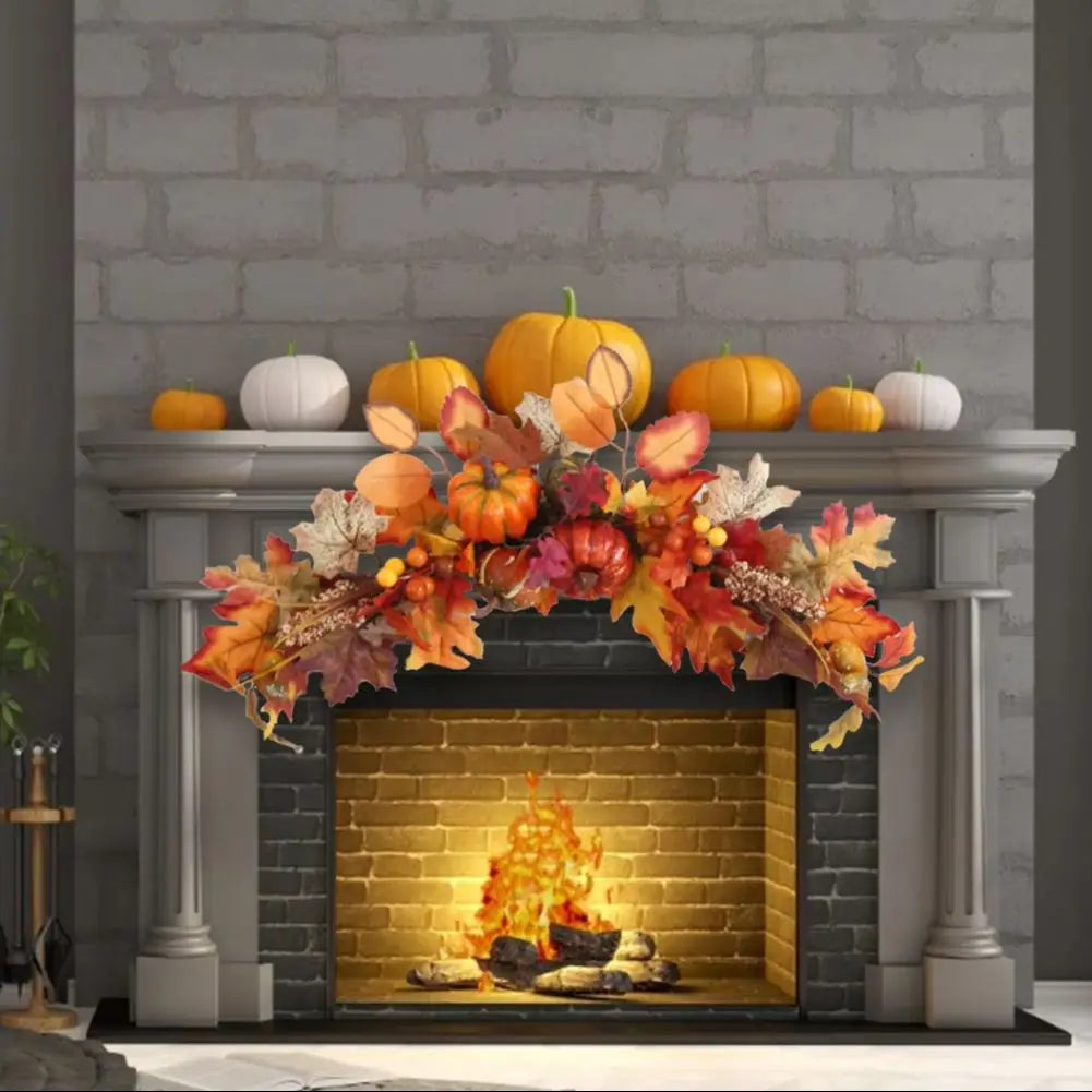 60CM Halloween Fall Maple Pumpkin Wreath