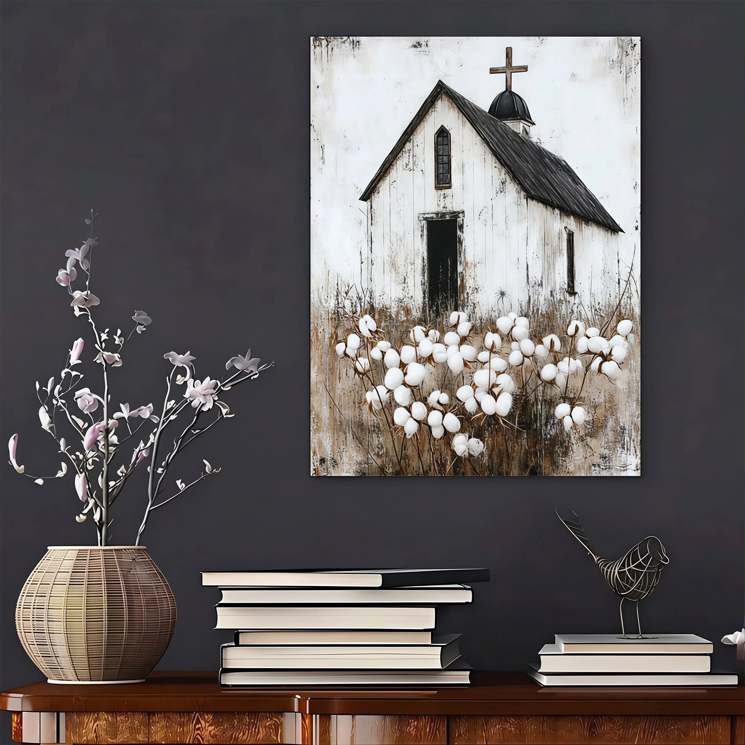 Vintage White Church Canvas