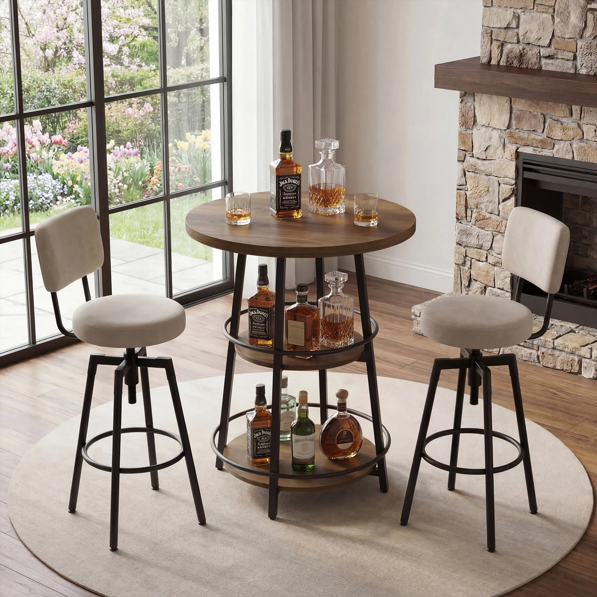 3-Tier Round Rustic Bar Table