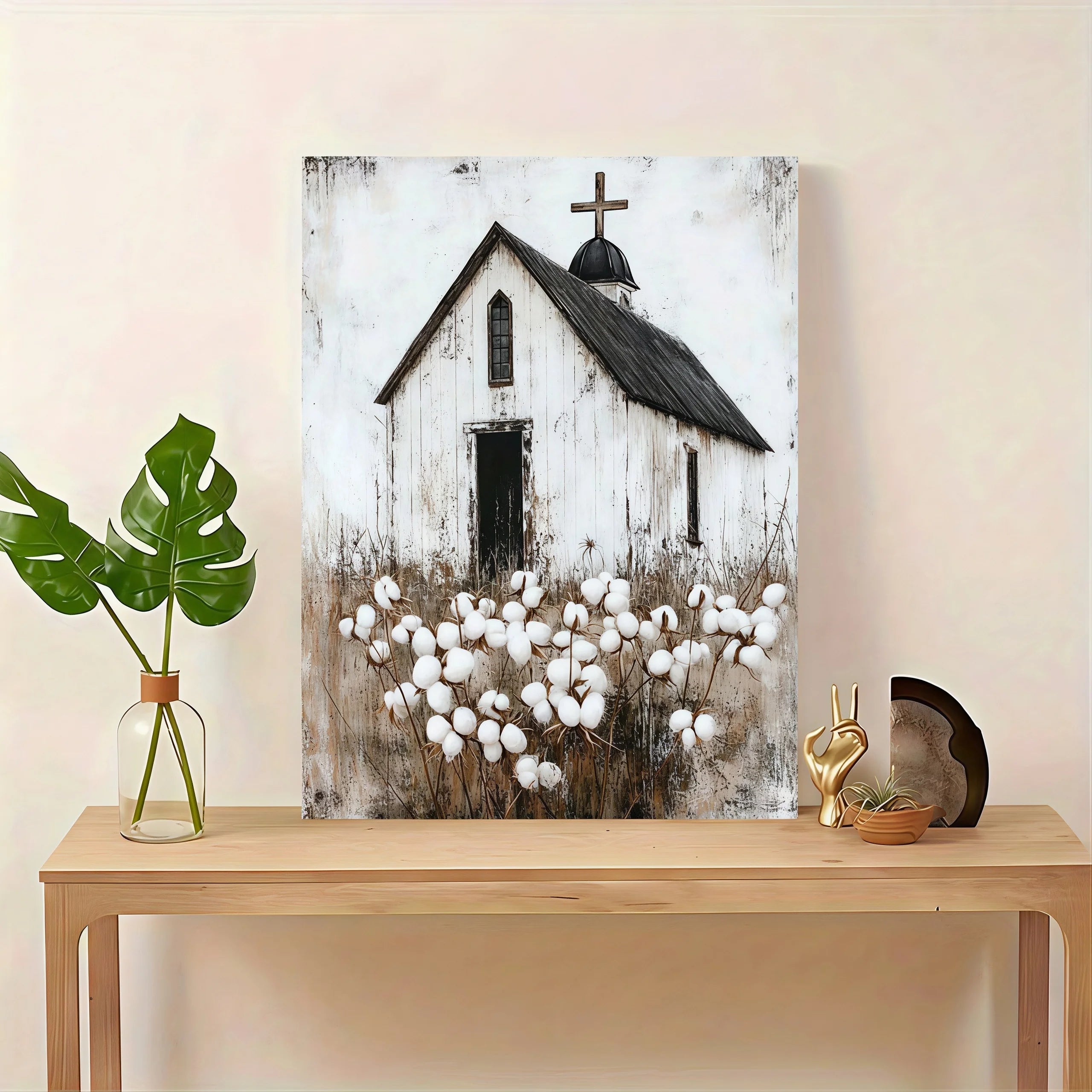 Vintage White Church Canvas