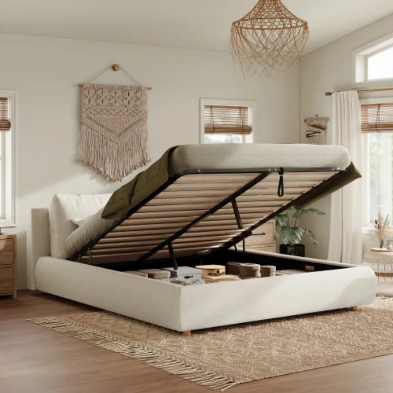 Boucle Ottoman Double Storage Bed