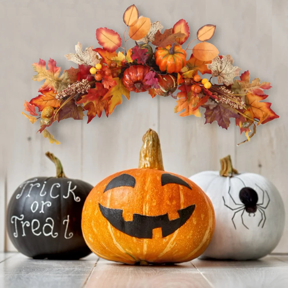 60CM Halloween Fall Maple Pumpkin Wreath