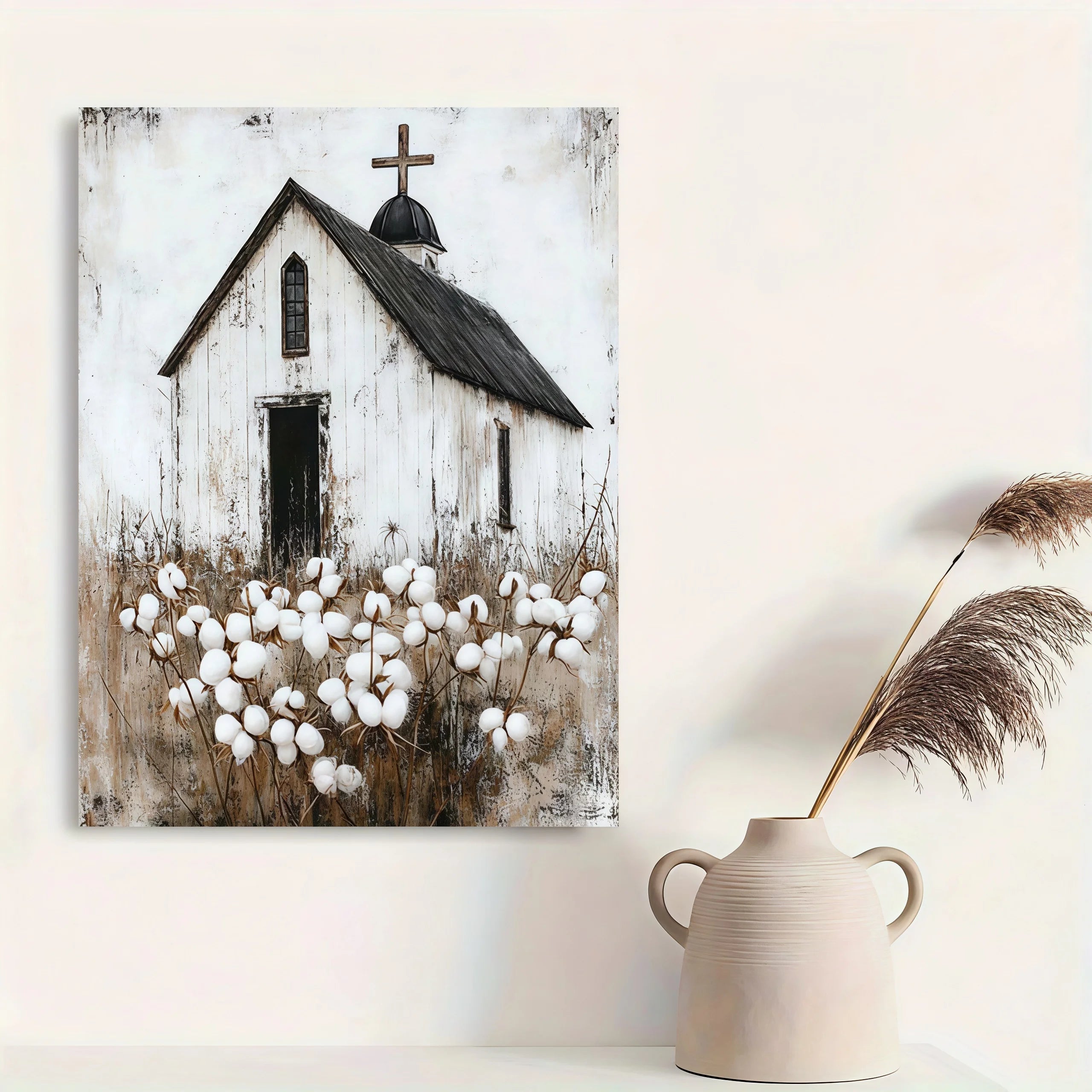 Vintage White Church Canvas