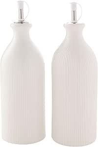 Glazed white oil bottles